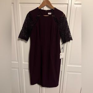 Calvin Klein size 4 burgundy ponte and lace dress.